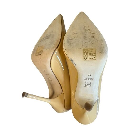 CH Carolina Herrera Patent Leather Heels Beige Red Sole Pumps Size US 6.5 / EU37 - Picture 9 of 10
